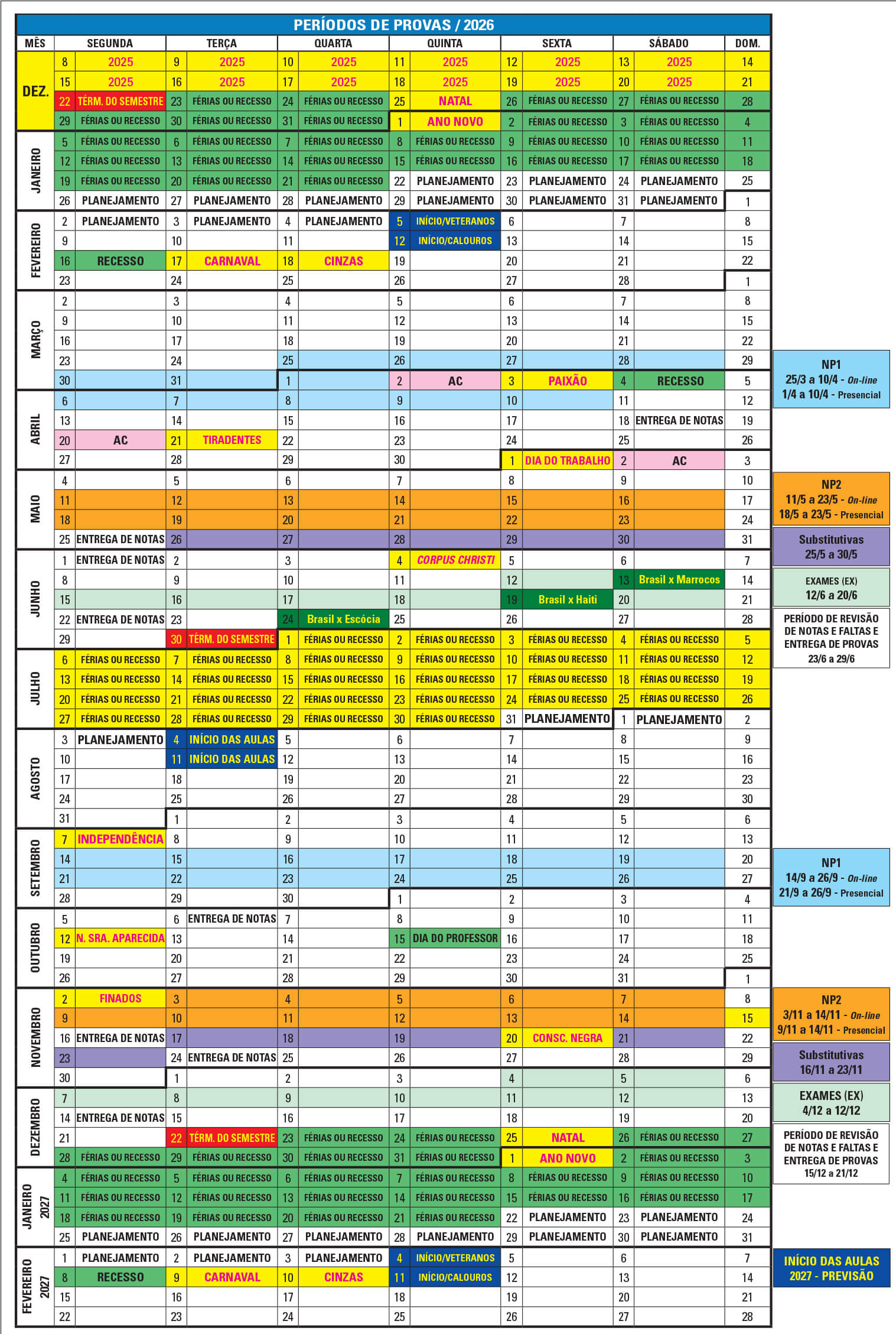 Per&iacute;odos de Provas 2026